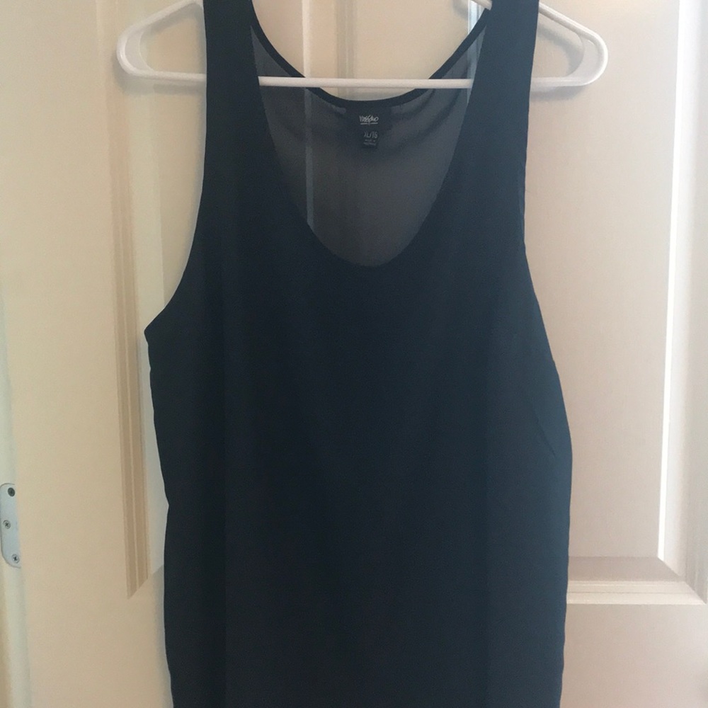 Sleeveless black tank. See through back